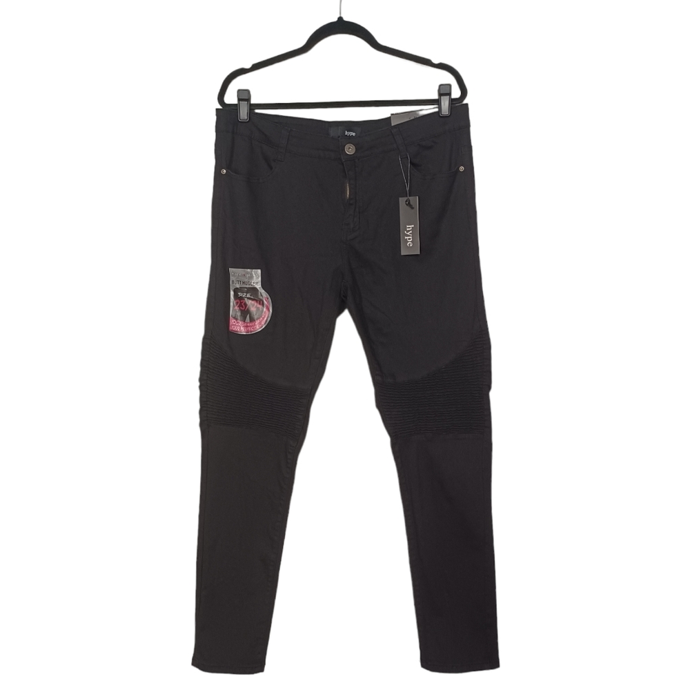HYPE Moto Ribbed Knee Black Skinny Butt Hugger Stretchy Jeans 23/24 NWT